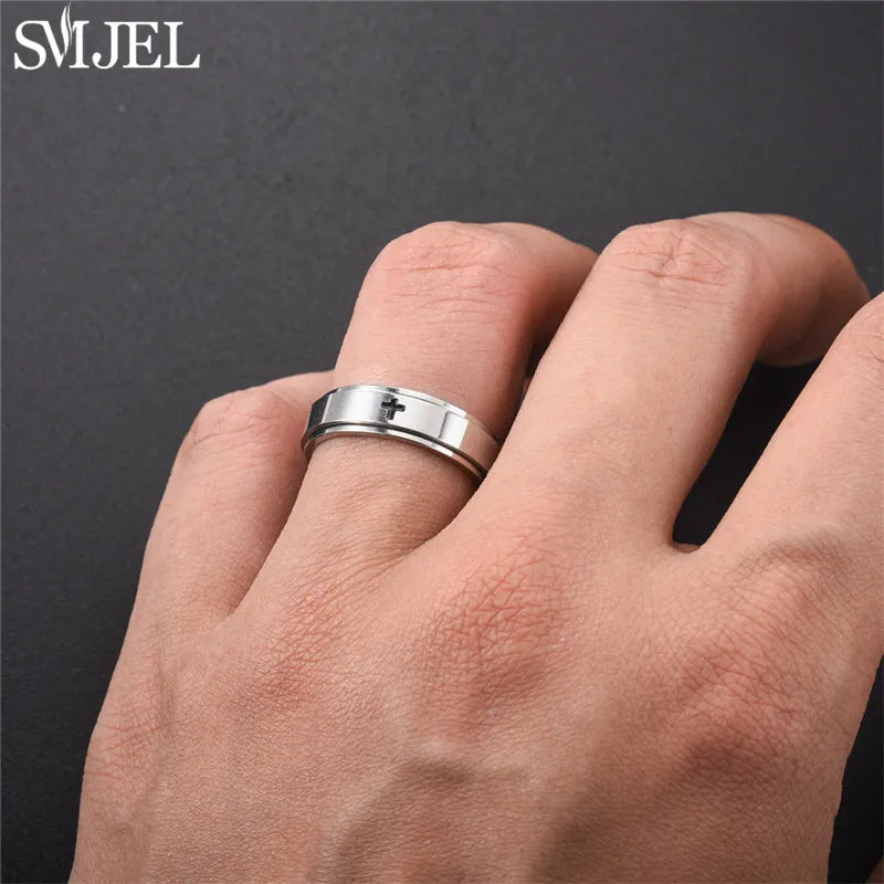 Rose Gold Stainless Steel Anxiety Ring Women Men Fidgets Spinner Rings Engagement Bands Silver Color Fashion Jewelry 8/6mm