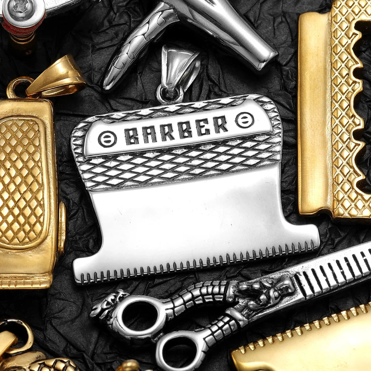 Barber Scissors Shaver Hair Drier Razor Stainless Steel Man Necklaces Pendant Chain For Women Fashion Jewelry Gifts Wholesale