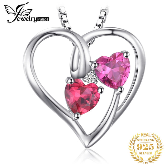 JewelryPalace Love Heart 1.2ct Created Ruby Pink Sapphire 925 Sterling Silver Pendant Necklace for Woman Jewelry Without Chain CHINA