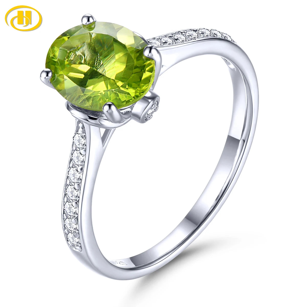 Natural Peridot Sterling Silver Rings 1.8 Carats Faced Cutting August Birthstone Women Simple Classic Style S925 Jewelrys