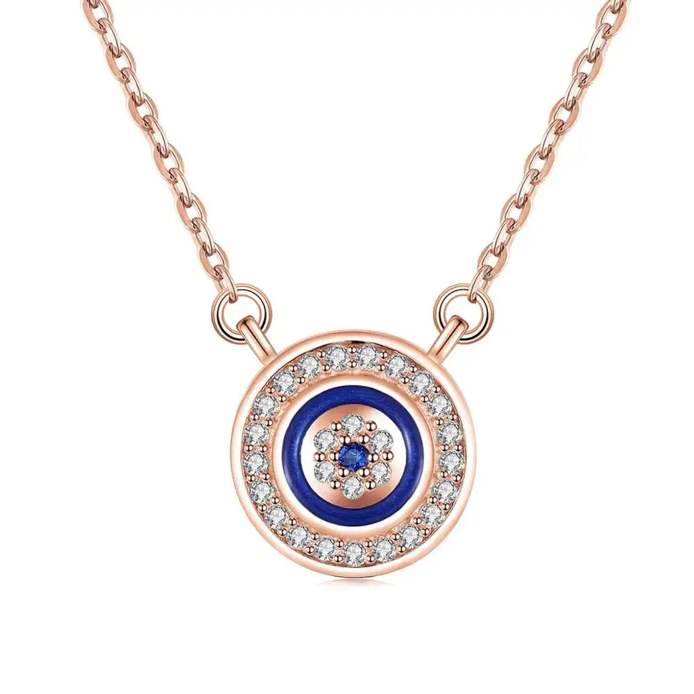 KALETINE 925 Sterling Silver Necklace Women Luck Blue Evil Eye Charm CZ Pendant Long Chain Necklaces Turkish Mens Jewelry Choker Rose Gold Color