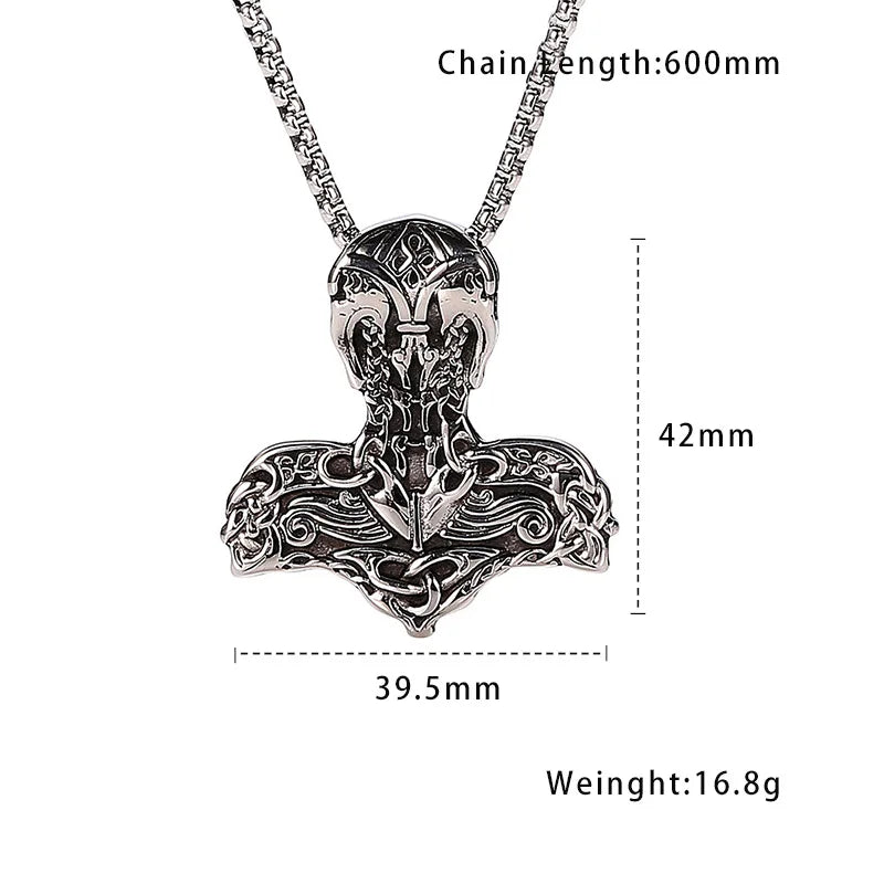 316L Steel Odin Warhammer Necklace for Men - Viking Nordic Amulet, Norse Warrior Pendant Jewelry Gift, Retro Metal Accessories
