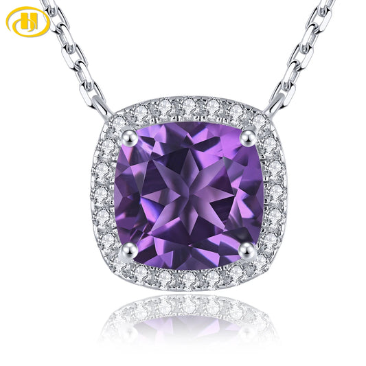 Natural Brazil Amethyst Solid Sterling Silver Necklace Pendant 3.2 Carats Genuine Birthstone Romantic Exquisite Fine Jewelrys