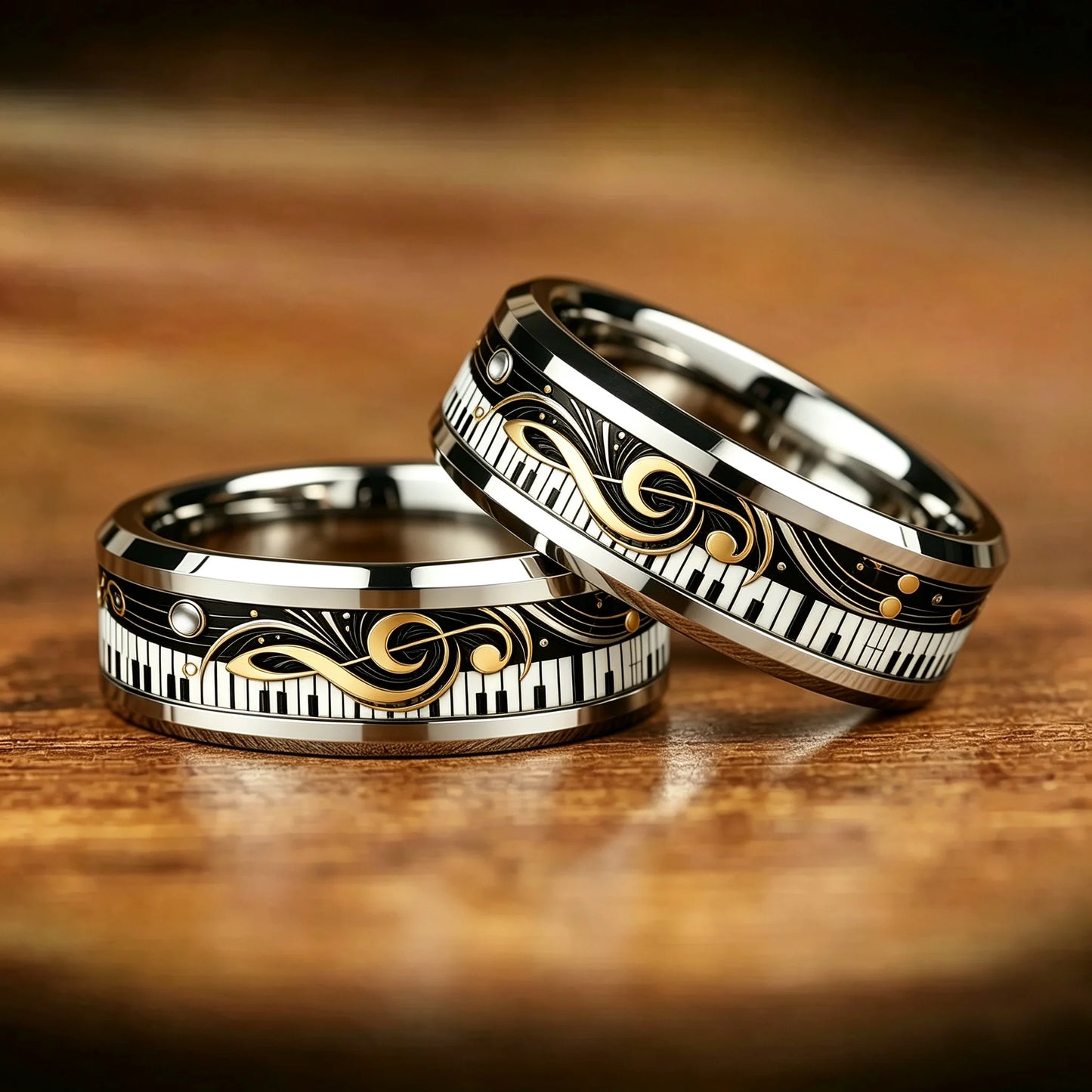 Elegant Piano Keys And Golden Notes Pattern Inlay Ring Fashion Stainless Steel Rings for Men Women Wedding Band Jewelry Gifts