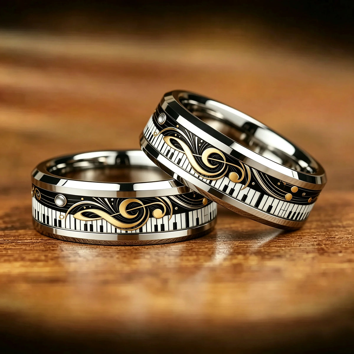 Elegant Piano Keys And Golden Notes Pattern Inlay Ring Fashion Stainless Steel Rings for Men Women Wedding Band Jewelry Gifts
