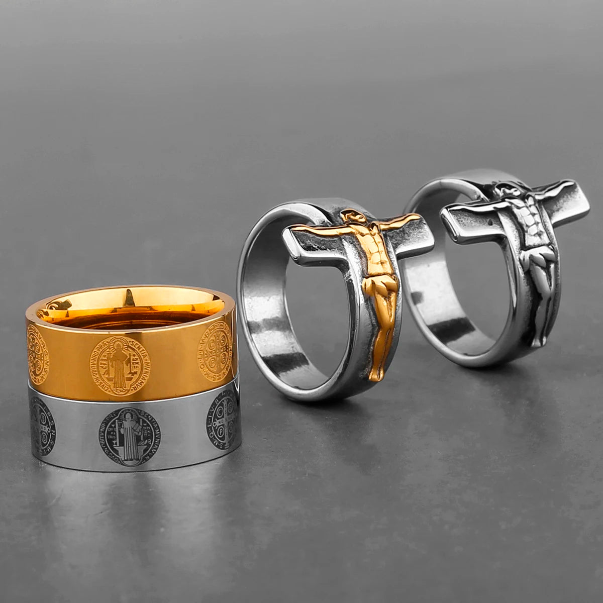 Stainless Steel Catholic Christian Cross Faith Amulet Ring Women Men Unisex Ring Multi Style Finger Jewelry Creative Gift