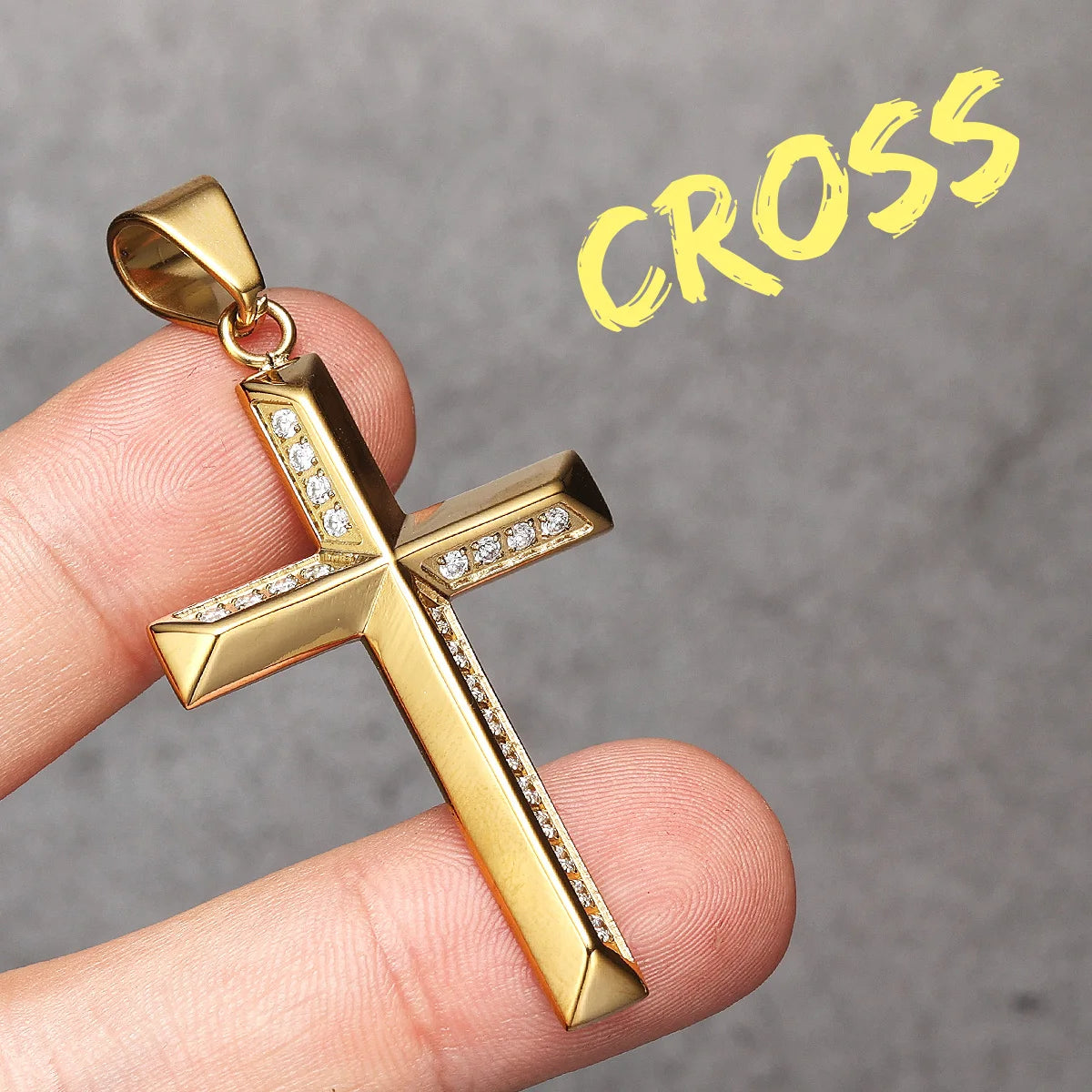 Simple Gemstone Cross Stainless Steel Men Necklaces Pendant Chain Punk For Women Fashion Jewelry Gifts Wholesale Dropshiping