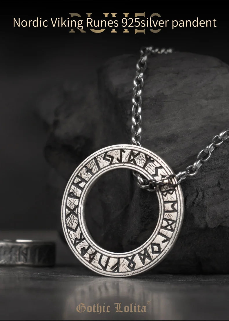 Viking Circle Pendant 925 Silver  Round necklace Trendy Men and Women Retro Jewelry