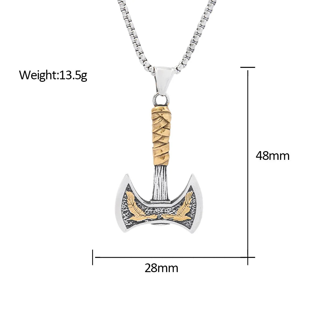 Stainless Steel Men's Viking Axe Pendant Chain Never Fading Nordic Double Eagle Necklace Amulet Jewelry Accessories