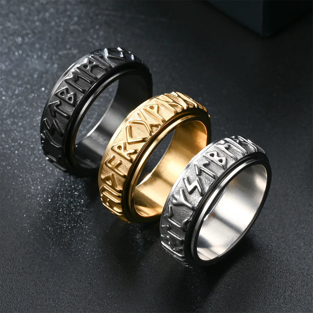 Vintage Odin Norse Viking Rune Rings For Men Women Viking Stainless Steel Spinner Fidgets Ring Retro Rock Party Jewelry Gift