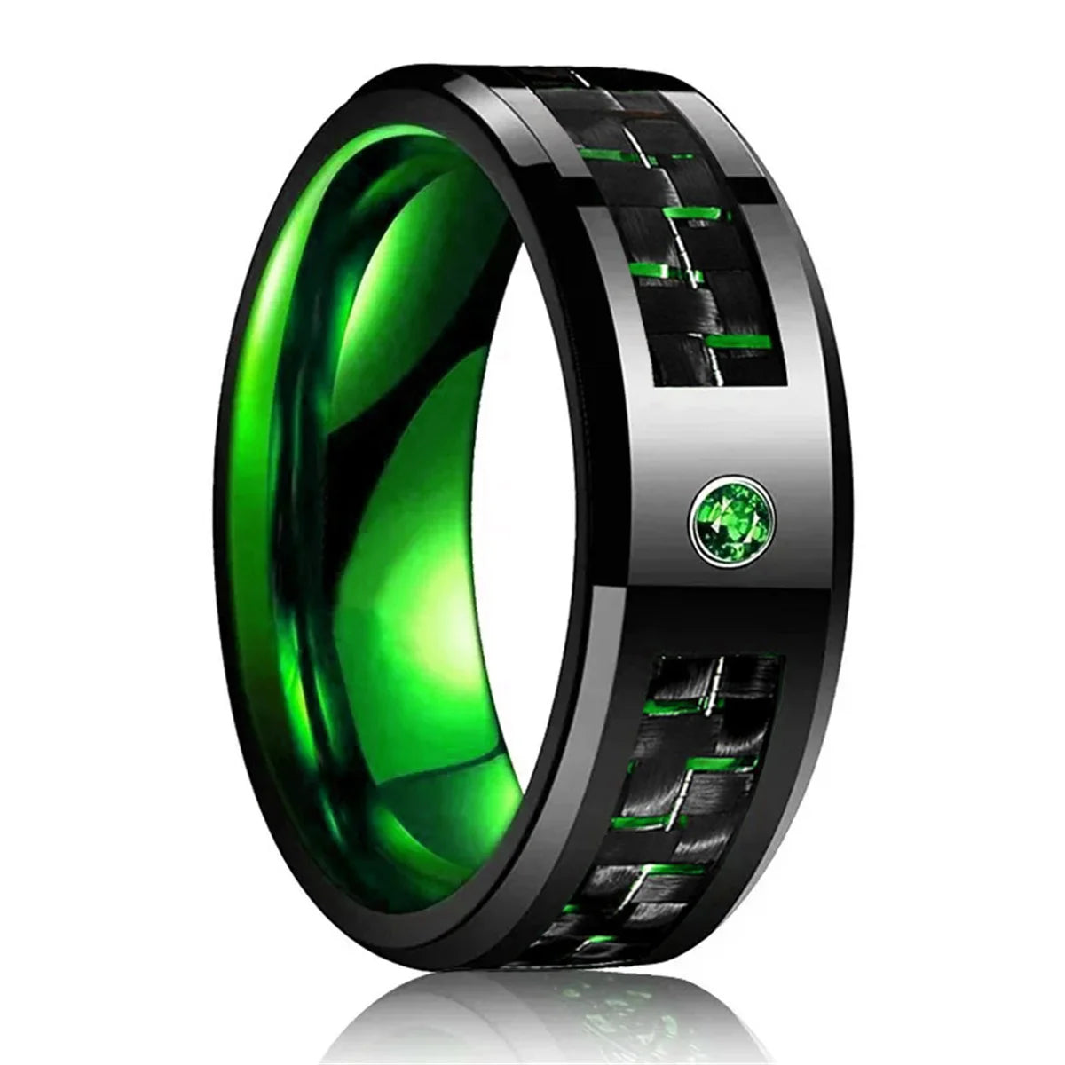 Fashion 8mm Men Stainless Steel Rings Inlaid Black Blue Red Carbon Fiber Rings For Men Wedding Engagement Party Jewelry Gifts