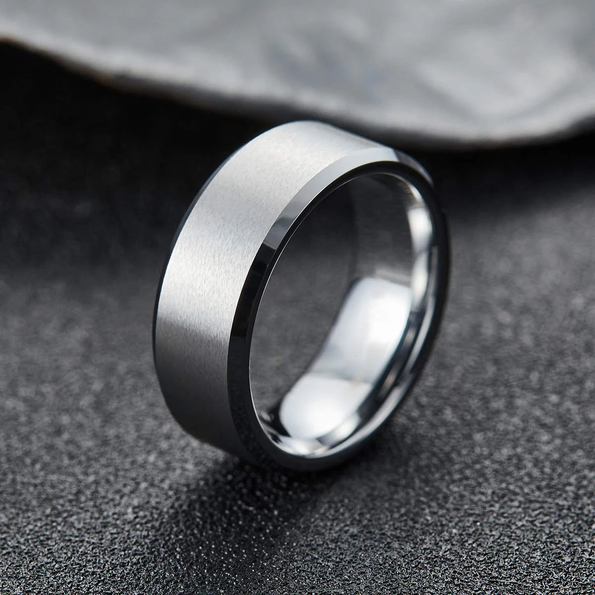 Simple 8mm Purple Stainless Steel Rings For Men Women Purple Matte Finish Beveled Polished Edge Men Rings Wedding Band Jewelry