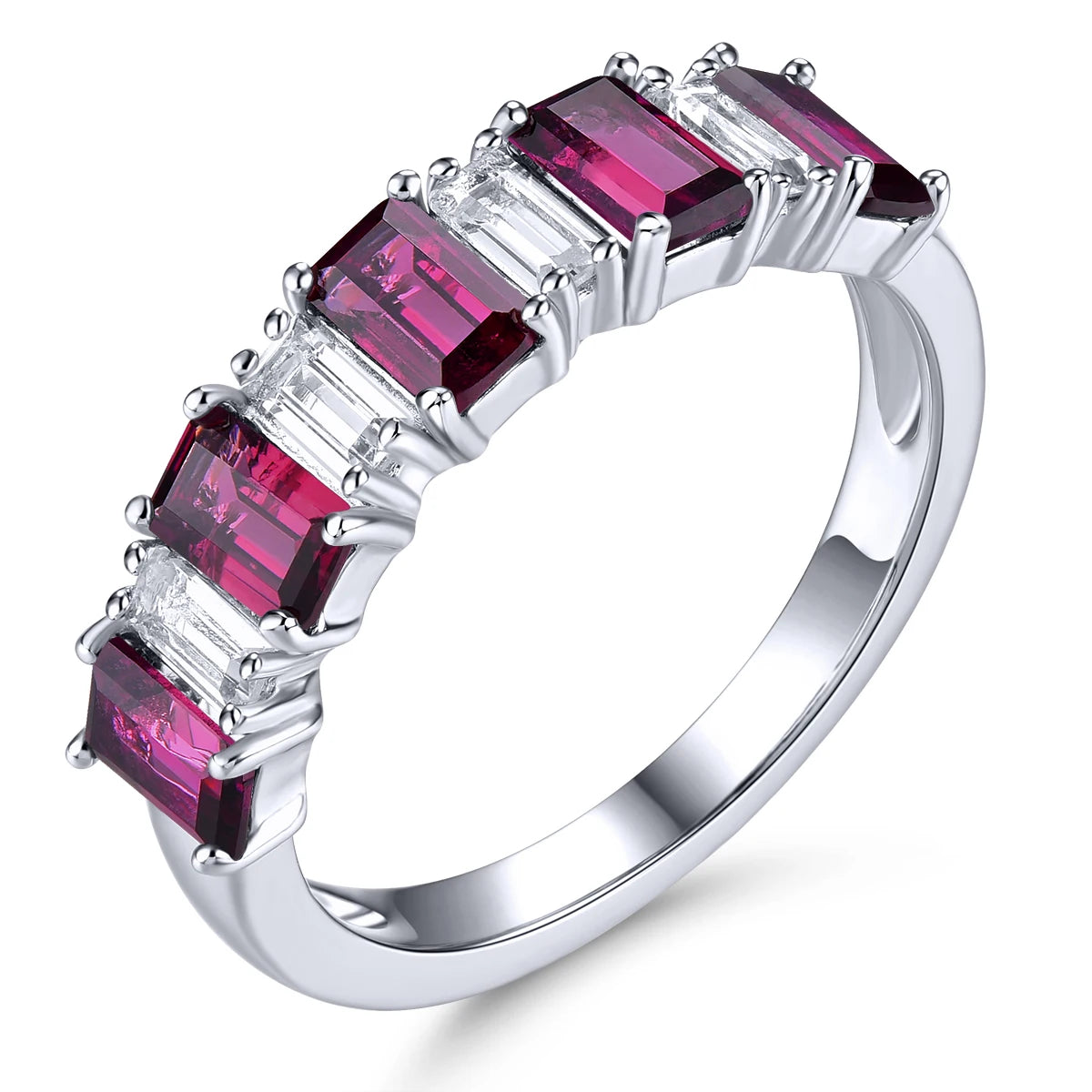 Natural Rhodolite Garnet White Topaz Silver Rings 2.8 Carats Octagon Cut Women Romantic Classic Design S925 Fine Jewelrys Rhodolite Garnet