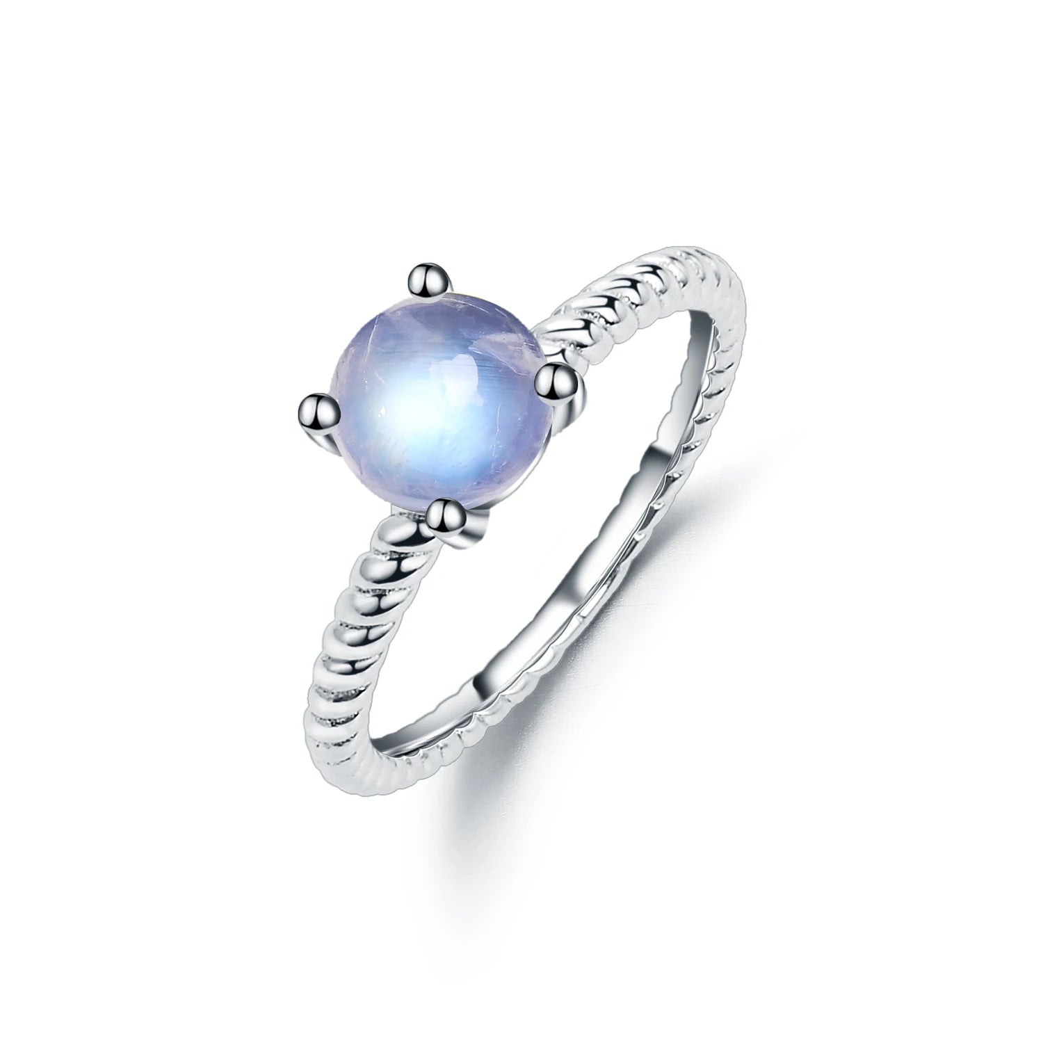 GEM'S BALLET Moonstone Jewellery Textured Milky Blue Moonstone Ring in 925 Sterling Silver, Stylish Gemstone Ring Gift for Her 925 Sterling Silver Moonstone