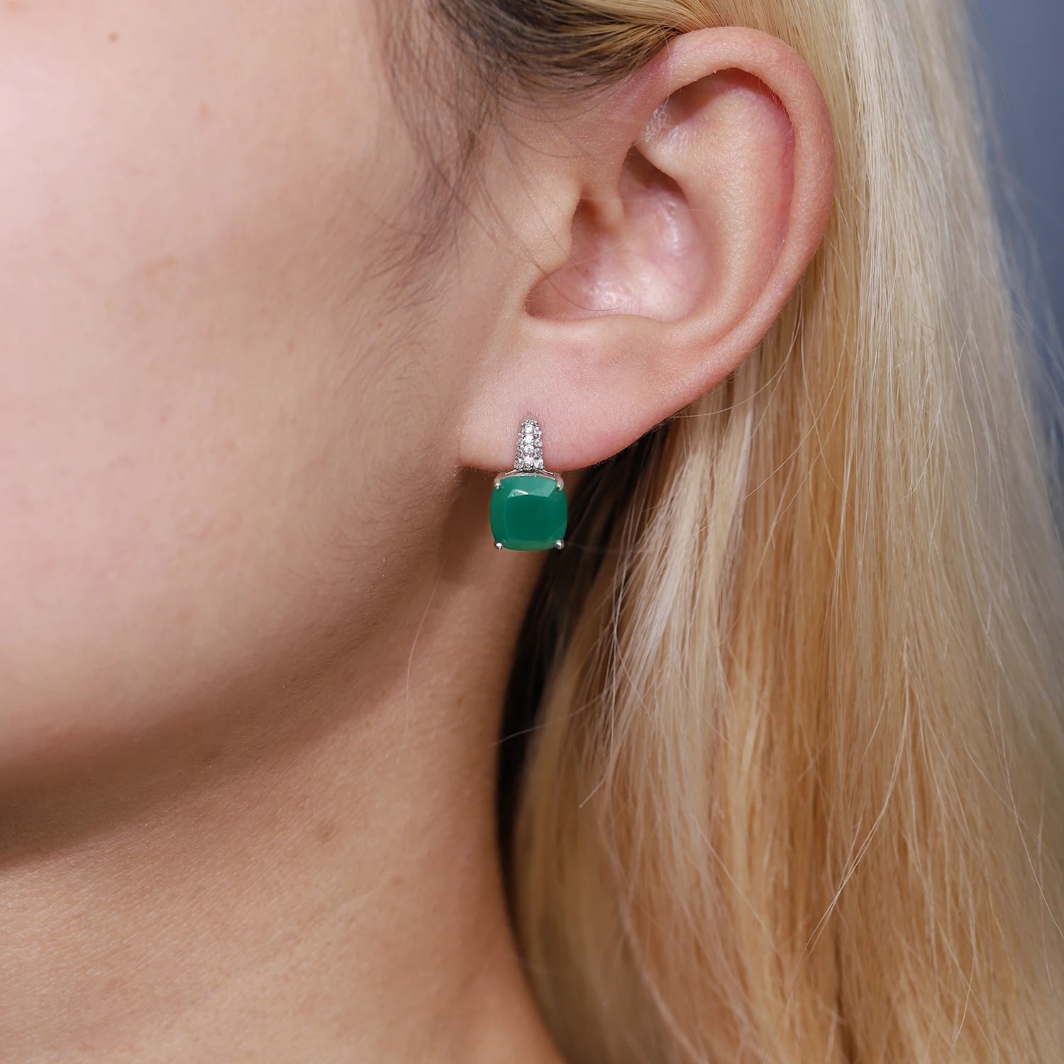 GEM'S BALLET 7.33Ct Natural Green Agate Gemstone Stud Earrings 925 Silver 585 14K 10K 18K Gold Women's Earrings Fine Jewelry