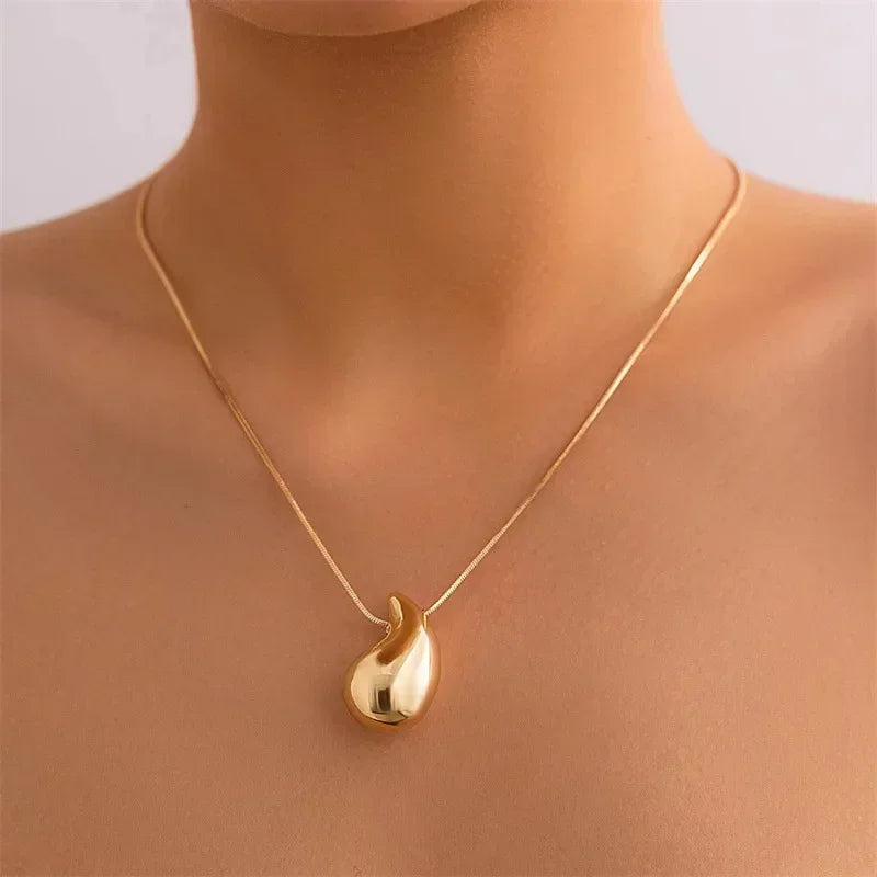 Gold Color CCB Necklace for Women Jewelry Accessories Metal Vintage Waterdrop Pendant Earring Necklace Set Birthday Gift New GoldNecklace