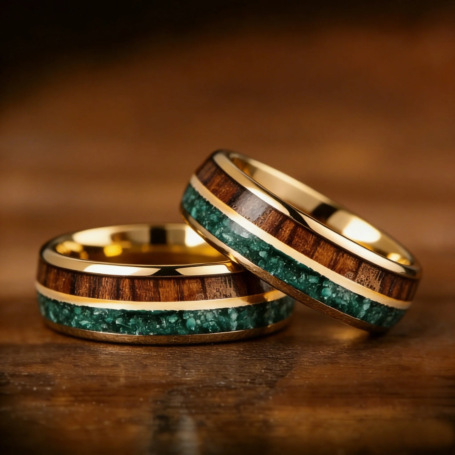 With Malachite and Koa Wood Inlay Fashion 8mm Golden Men Stainless Steel Rings for Men Wedding Band Jewelry Gift Drop Shipping