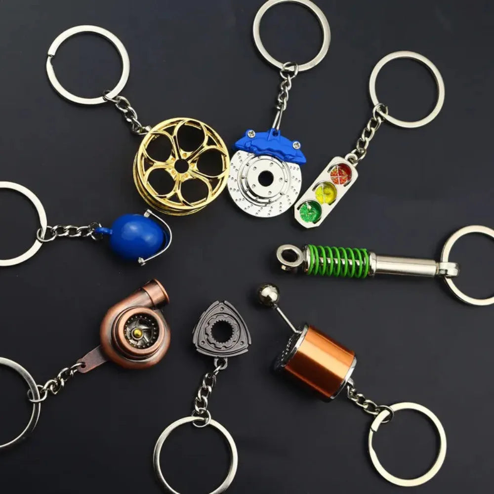 Creative Metal Mini Auto Parts Car Wheel Keychain Body Kit Enthusiast Keyring Accessories Key Ring Chain for Men Woman Gift