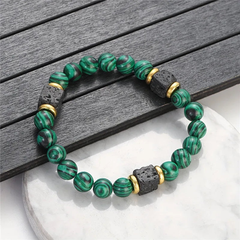 1pc New Malachite Bracelets Men Nature Stone Bead Couple Bracelet for Women Health Care Help Weight Loss Jewelry