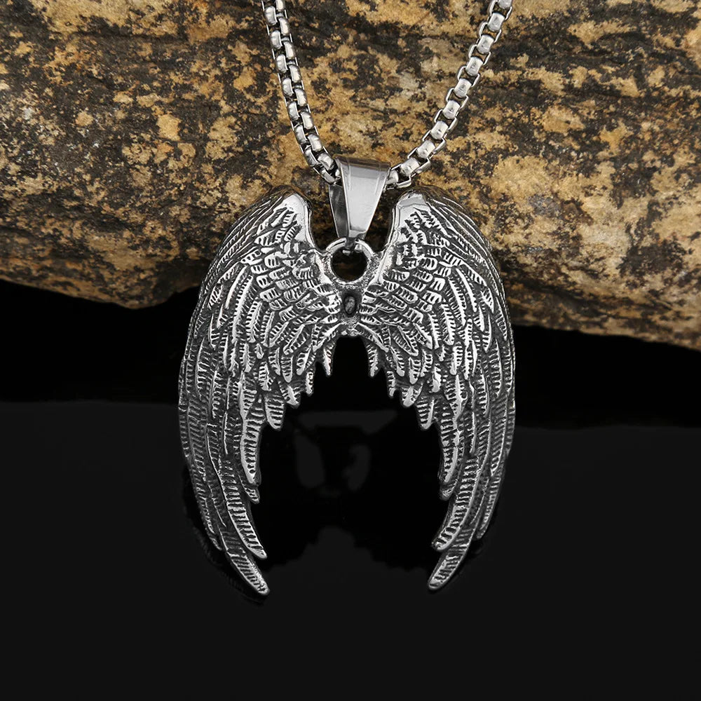 Fashion Charm Angel Wings Pendant Stainless Steel Couples Gift Creative Wing Necklace Popular Nightclub Party Jewelry