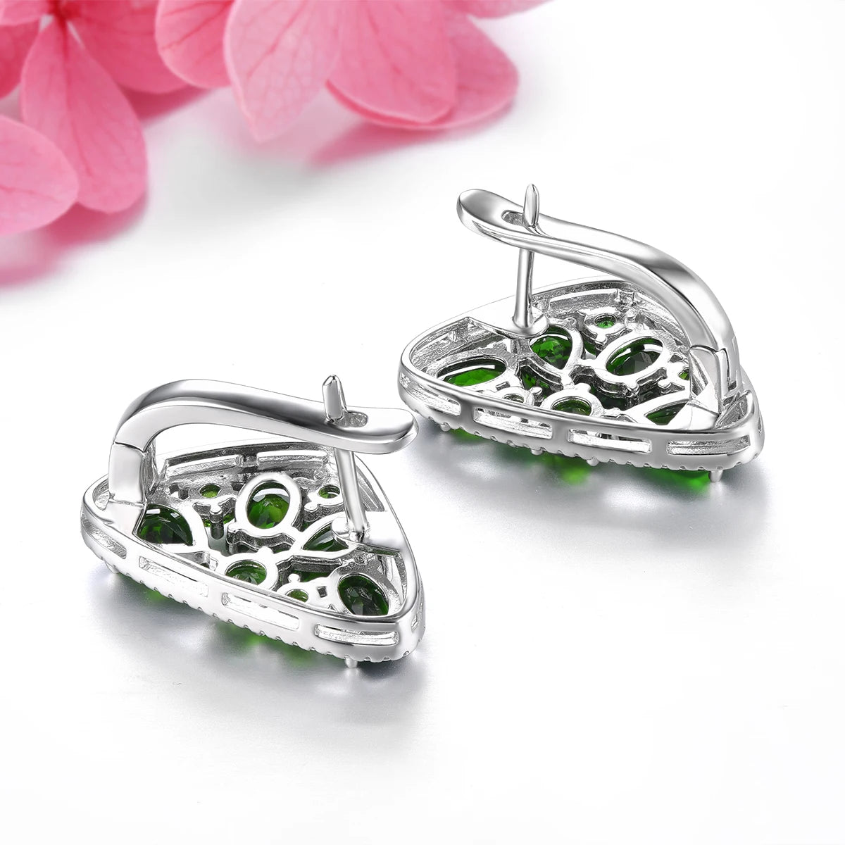 Natural Green Diopside Sterling Silver Clip Earring 6 Carats Deep Green Gemstone Unique Original Fine Jewelry Design Gifts