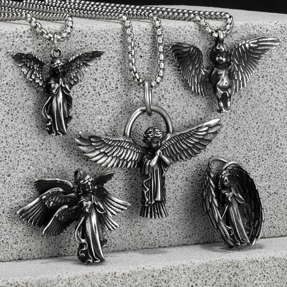 Angel Waing Amulet Stainless Steel Men Necklaces Pendant Chain Punk New In For Couple Women Fashion Jewelry Gifts Wholesale