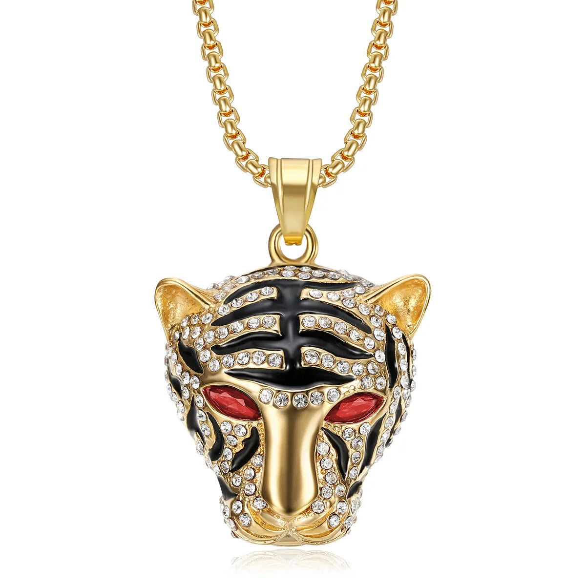 Fashion Stainless Steel Jewelry Silver Crystal Tiger Head Pendants Animal Designed Epoxy Wholesale Charms