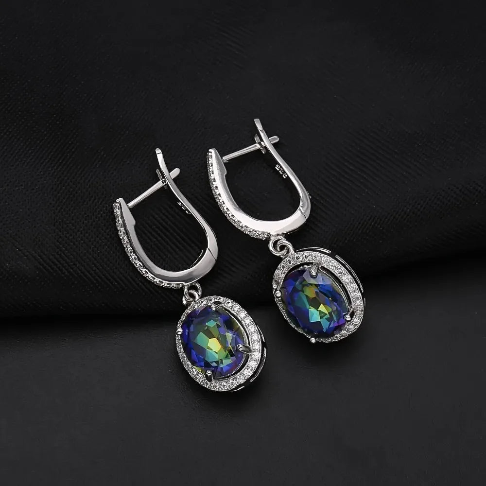 GEM'S BALLET 925 Sterling Silver Earrings Fine Jewelry 4.74Ct Natural Blueish Mystic Quartz Gemstone Drop Earrings For Women