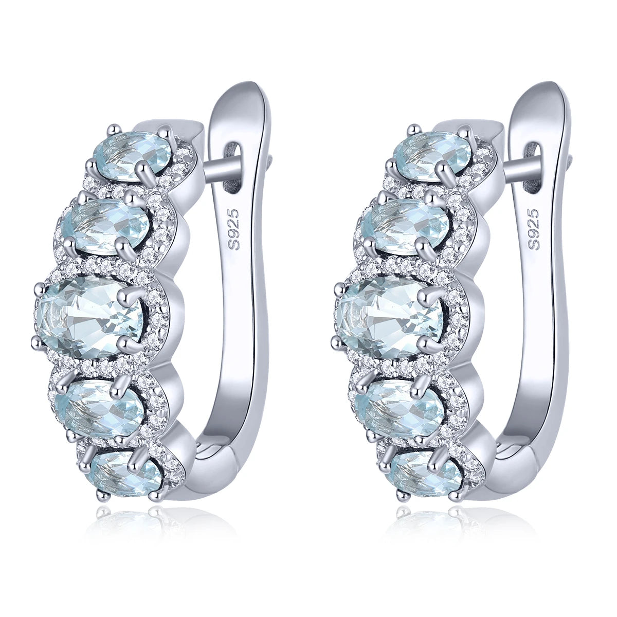 Natural Aquamarine Solid Sterling Silver Clip Earring 2.3 Carats Genuine Aquamarine S925 Earrings Classic Fine Jewelrys