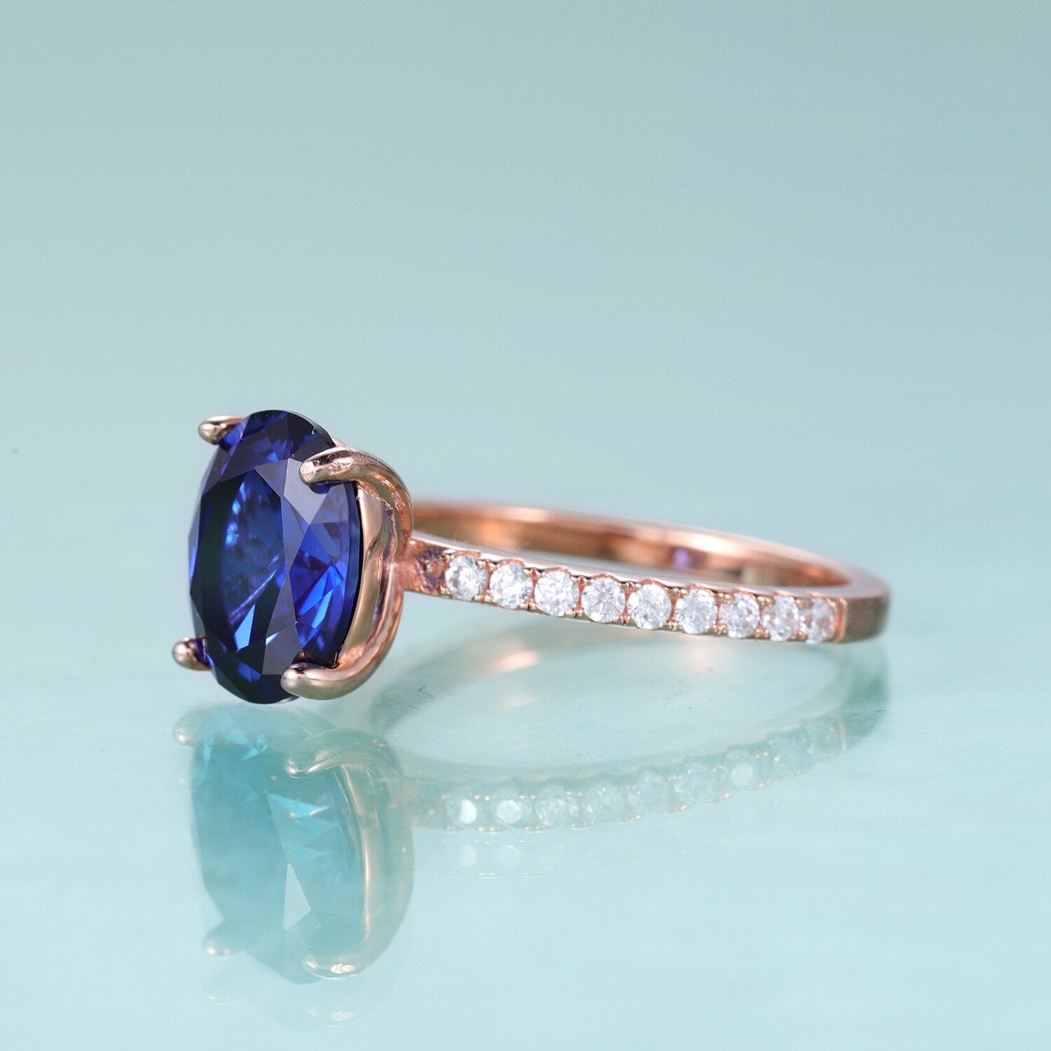 GEM'S BALLET Vintage Oval 8X10mm Lab Blue Sapphire Engagement Ring 925 Sterling Silver Rose Gold Rings Birthstone Jewelry