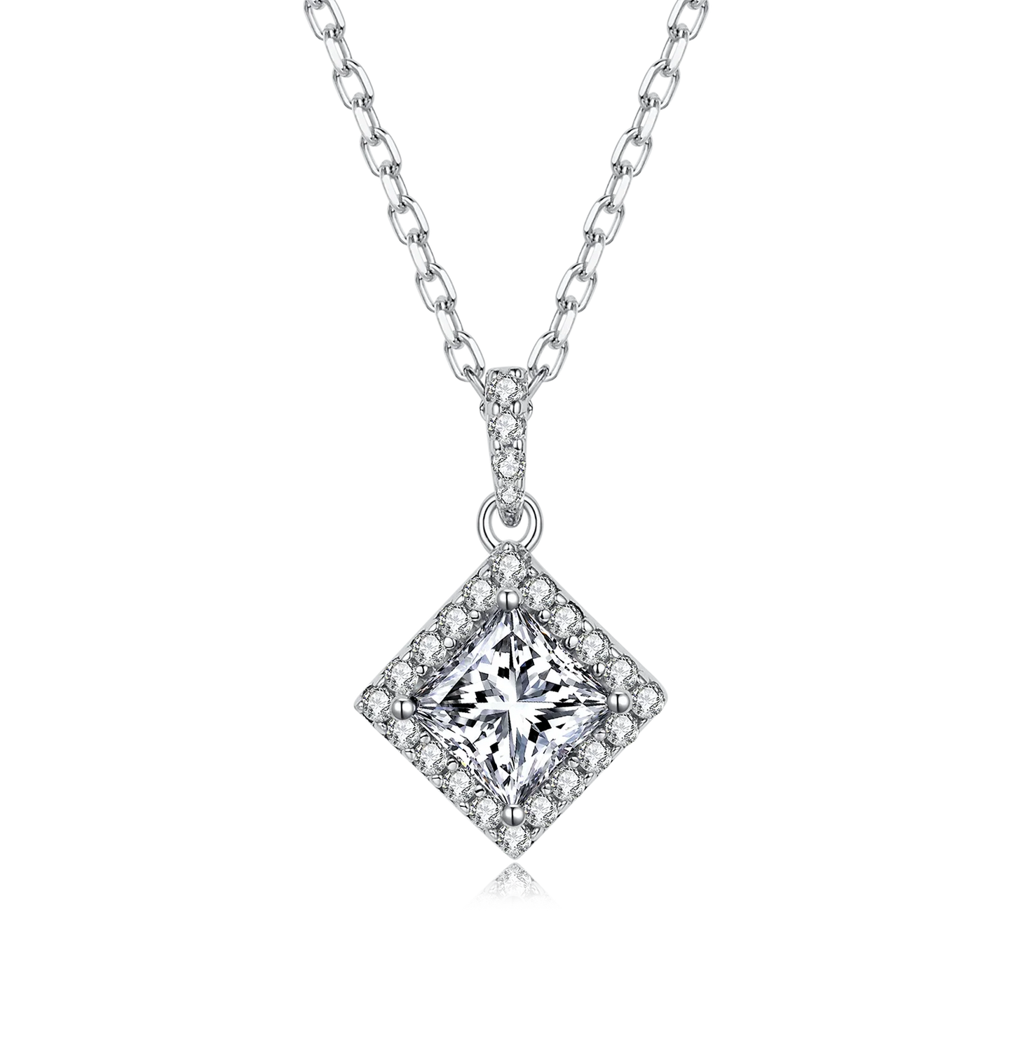 GEM'S BALLET 1.0ct D Color VVS1 Moissanite Halo Set Lovely Wedding Pendant Necklace in 925 Sterling Silver Gift For Her HL04O 925 Sterling Silver 45cm | CHINA