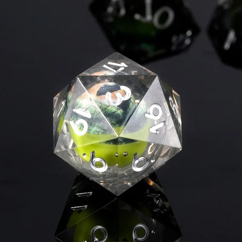 1-7pcs Crocodile Eye DND Solid Resin Dice Set Transparent Sliver Word Multi-sided Polyhedral Dice for D&D Game COC Role RPG D20