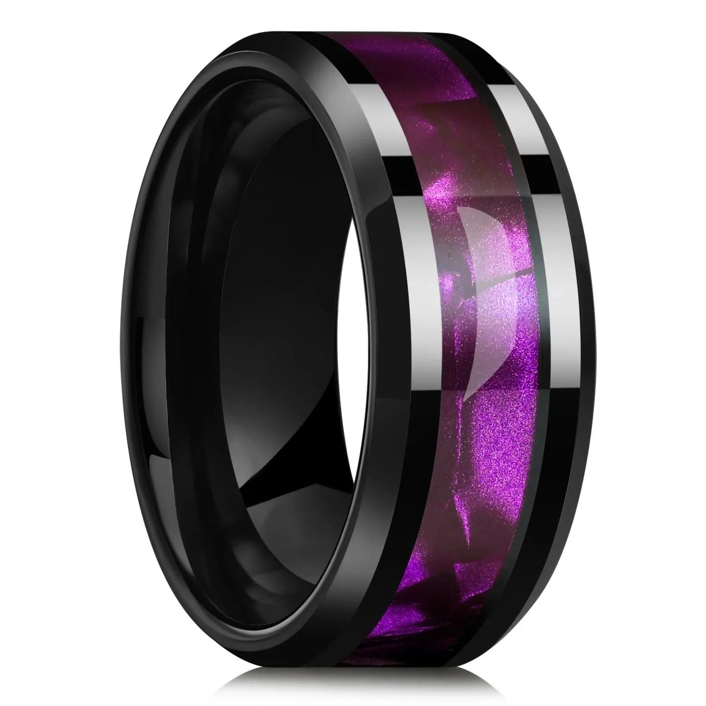 Fashion 8mm Black Brushed Stainless Steel Rings for Men Rose Gold Color Step Edge Men Promise Rings Wedding Party Jewelry Gifts