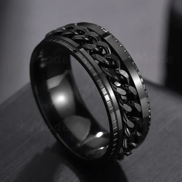 Cool Stainless Steel Rotatable Men Ring High Quality Spinner Chain Punk Women Jewelry for Party Gift Sapphire
