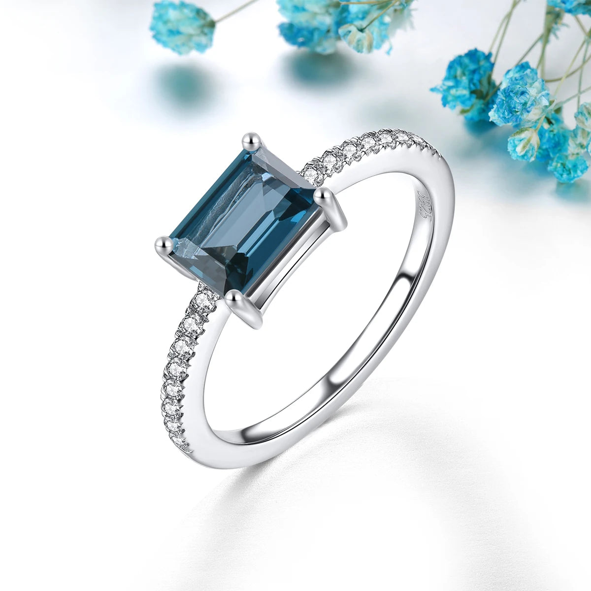 Natural Deep Blue Topaz Sterling Silver Rings 1.3 Carats Genuine Gemstone Topaz Women Simple Classic Fine Jewelry Design