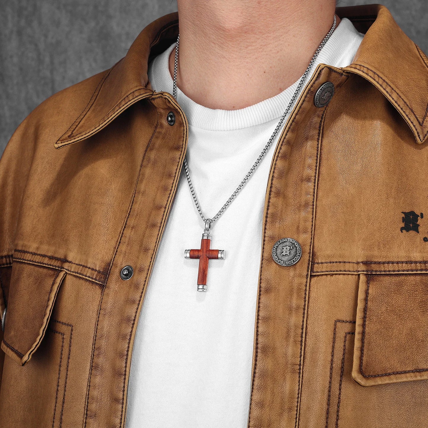 Wood Cross Exorcism Amulet Stainless Steel Men Necklaces Pendant Chain Punk For Women Fashion Jewelry Gift Wholesale Dropshiping