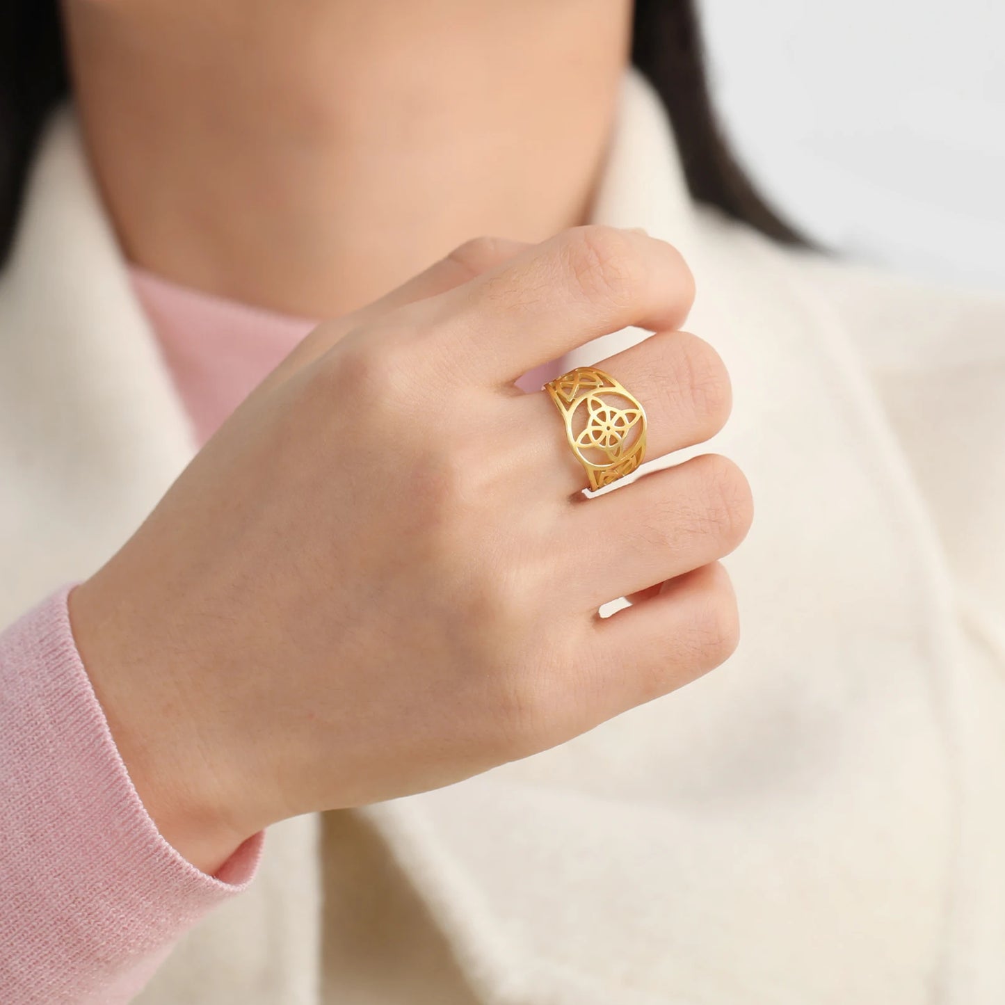 LIKGREAT Witch Knot Ring for Women Men Hollow Stainless Steel Finger Rings Celtic Vintage Amulet Protection Couple Jewelry Gifts