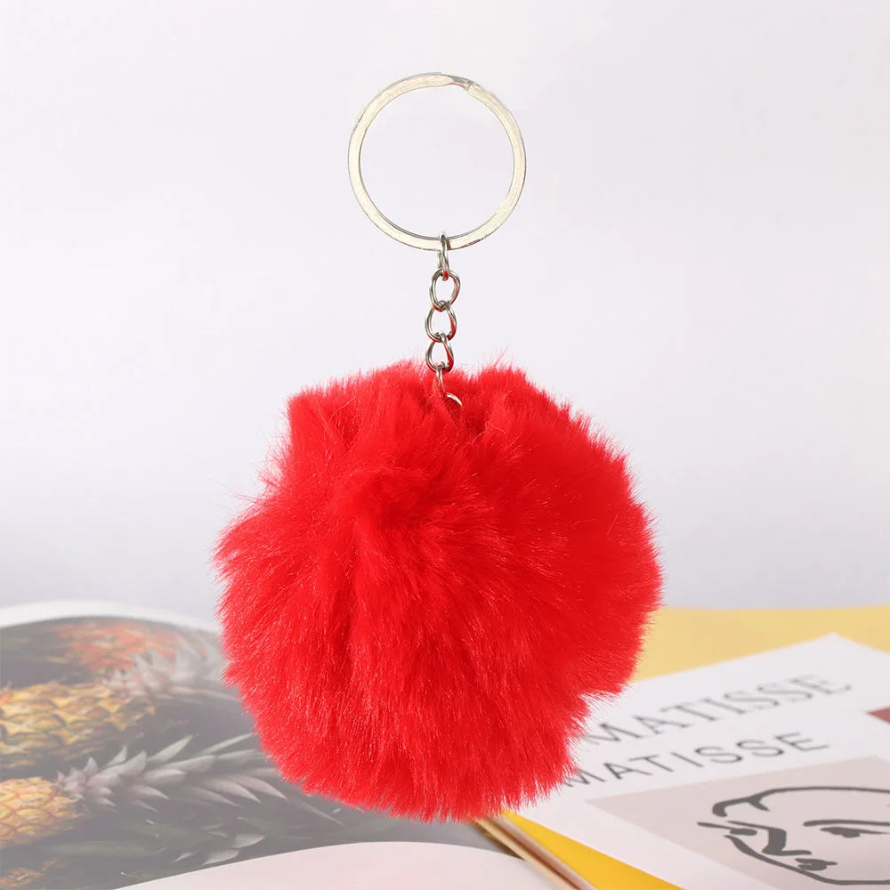 20 Colors Fluffy Fur Pom Pom Keychain Soft Faux Fur-like Ball Car Keyring Key Holder Women Bag Pendant Jewelry red