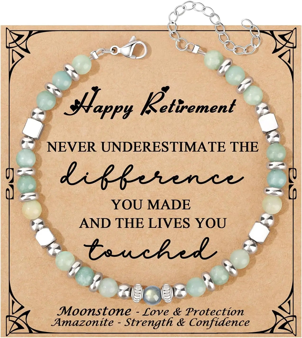Mothers Day Bracelets gift,Birthday Valentines Gift Amazonite Colorful Imperial Jasper Stainless Steel Beads Bracelets,with card