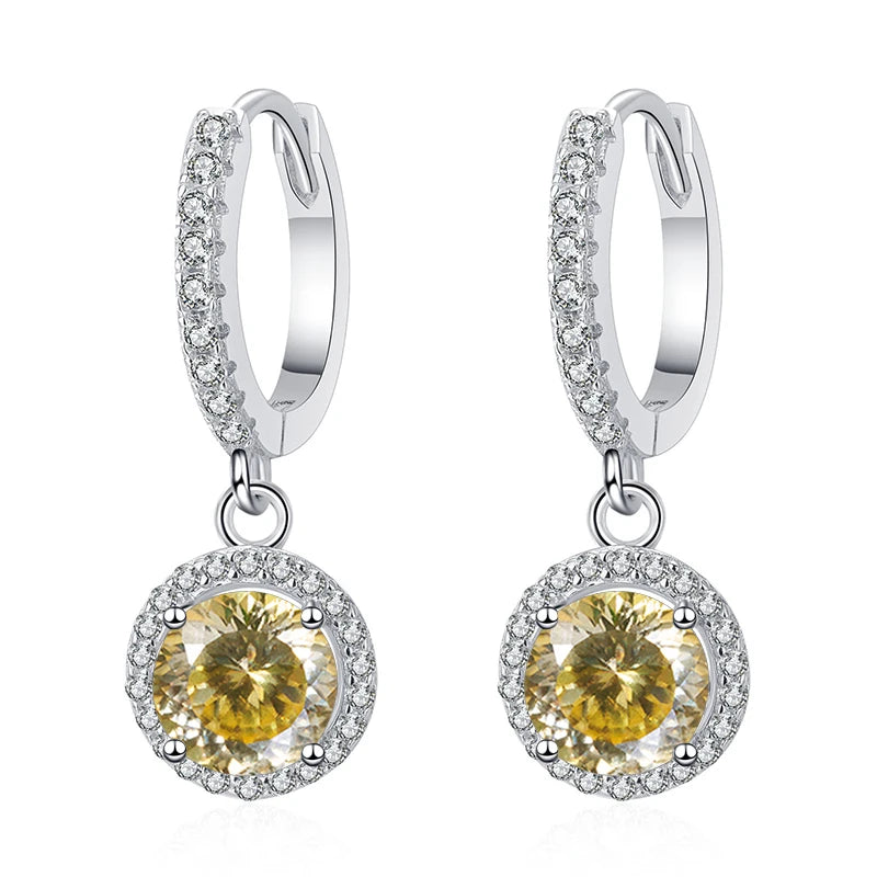 Butterflykiss 2 Carat 100 Faced Cut Moissanite Drop Earrings For Women S925 Silver Sparkling Lab Diamond Women's Wedding Jewelry lemon yellow 1.0CT X 2
