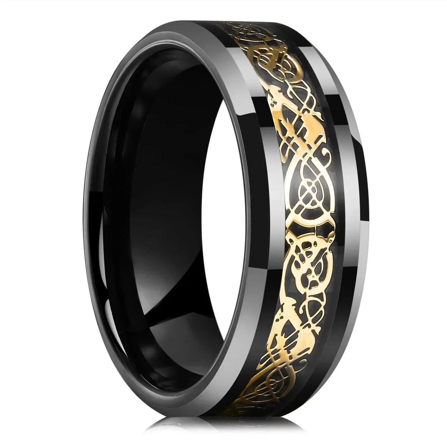 Fashion 8mm Men Stainless Steel Rings Inlaid Black Blue Red Carbon Fiber Rings For Men Wedding Engagement Party Jewelry Gifts