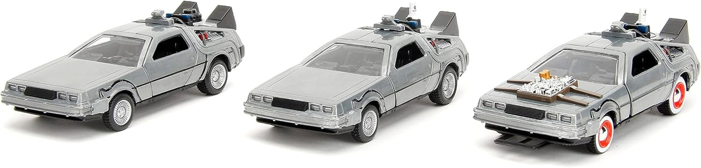Back to the Future Hollywood Rides 1:32 scale DeLorean Time Machine 3-Pack