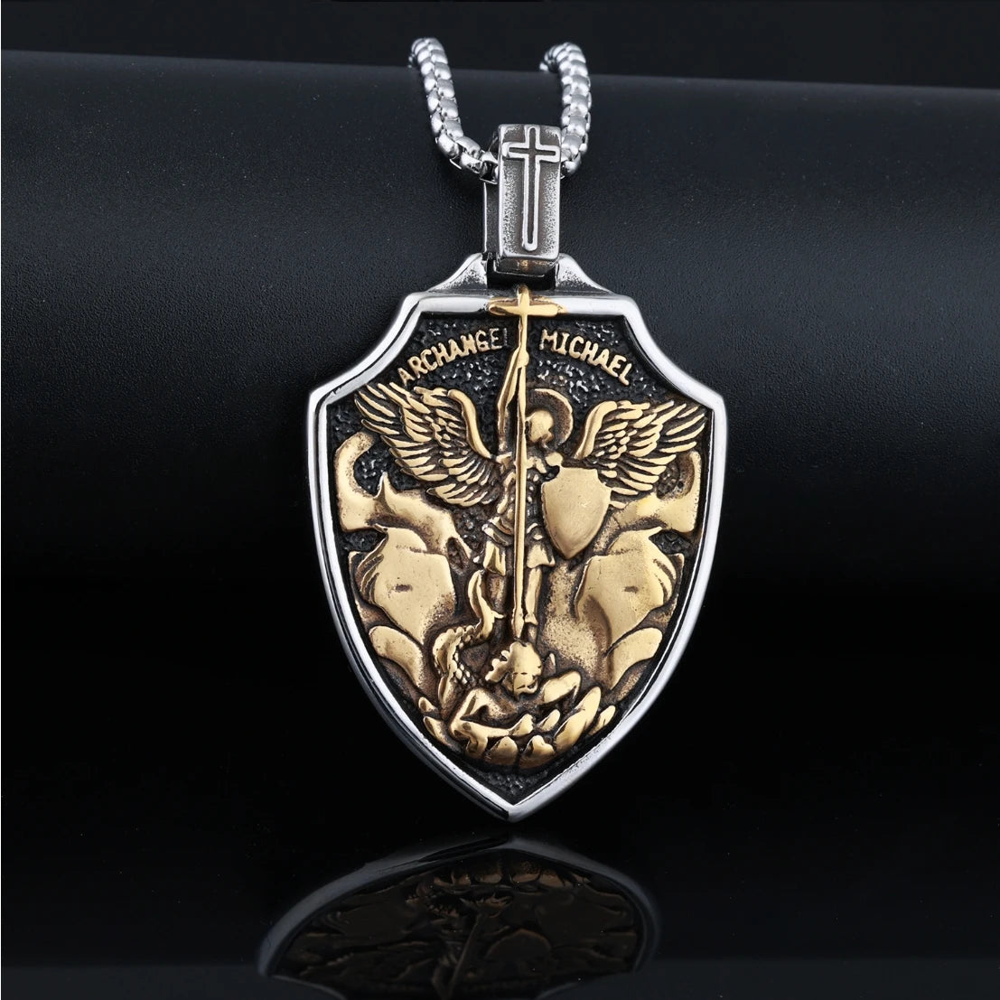 Archangel St.Michael Shield Amulet Stainless Steel Men Necklaces Pendant Chain Punk For Women Fashion Jewelry Gifts Wholesale