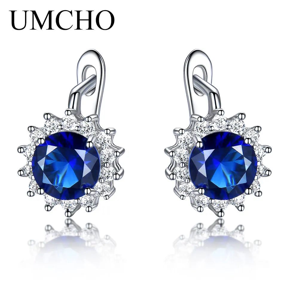 UMCHO 925 Sterling Silver Earrings Fine Jewelry Created Blue Nano Sapphire Unique Clip On Earrings For Women Elegant Statement ZEUJ062S-1