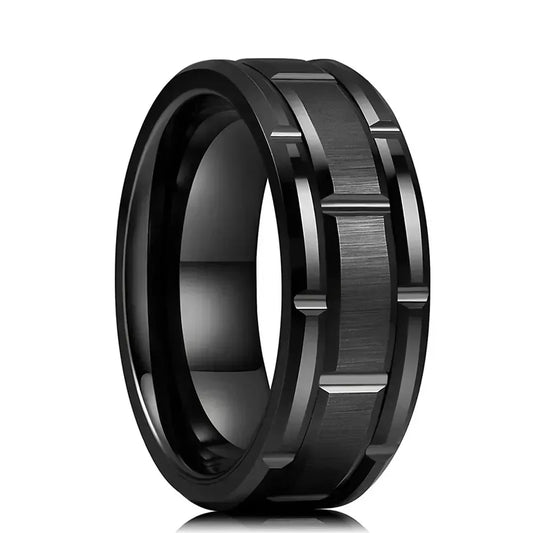 Fashion 8mm Titanium Wedding Rings For Men Black Brushed Brick Pattern Men Stainless Steel Rings Wedding Jewelry Wholesale
