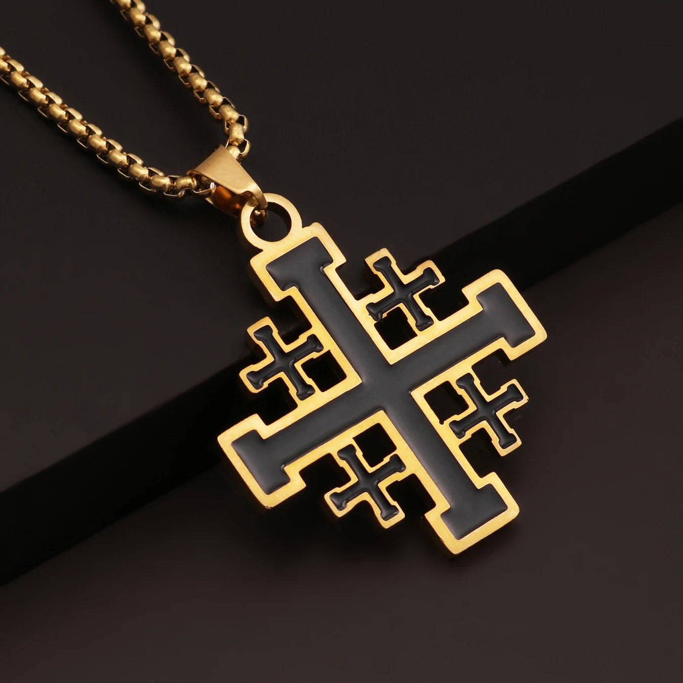 1PC Vintage Man's Durable Stainless Steel Jerusalem Crusader Templar Cross Necklace for Men Spiritual Jewelry