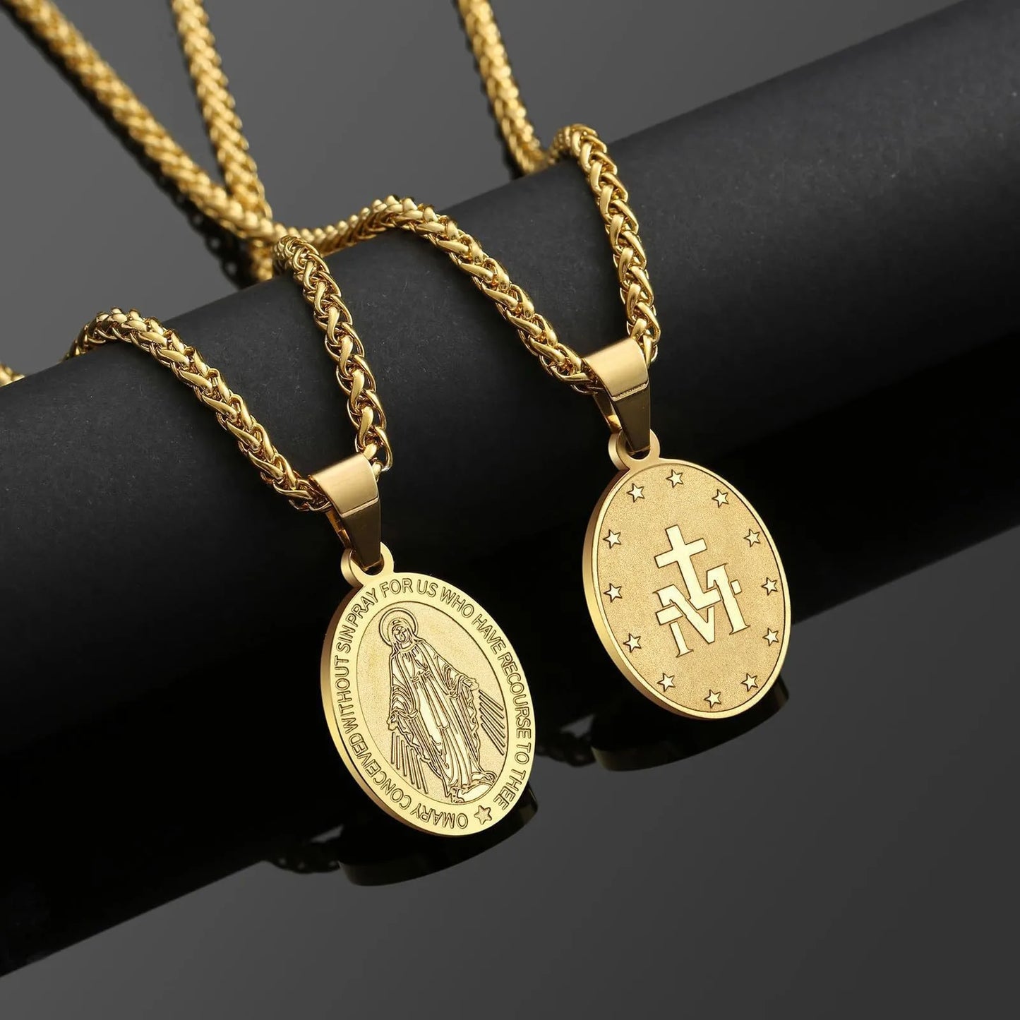 HNSP Virgin Mary Pendant Miraculous Medal Catholic Necklace For Men 316L Stainless Steel Religious Jewelry Gift