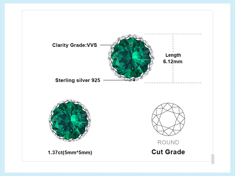 JewelryPalace Round Green Simulated Nano Emerald 925 Sterling Silver Stud Earrings for Women Fashion Statement Gemstone Jewelry