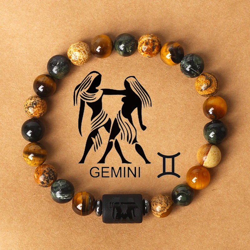 12 Zodiac Signs Constellation Charm Bracelet Men Women Fashion Tiger Eye Stone Beaded Bracelets Virgo Leo Libra Couple Jewelry
