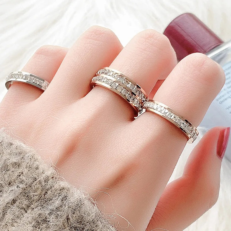 Hip Hop Iced Out Crystal CZ Bling Woman Rings Fashion Stainless Steel Rings For Men Women Wedding Engagement Jewelry Wholesale